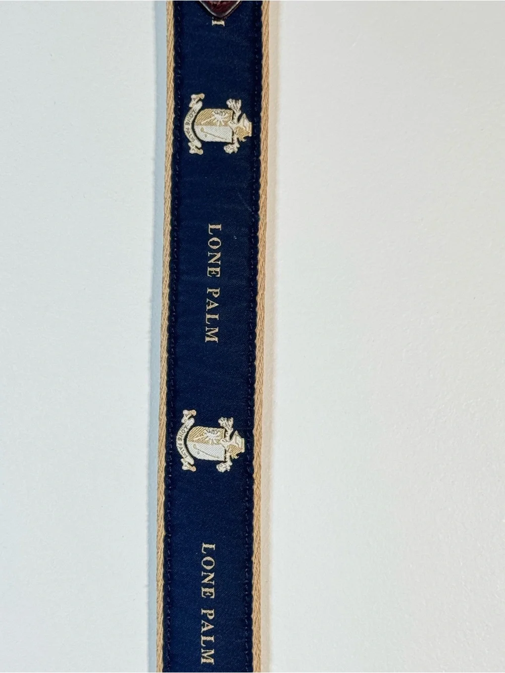 Lone Palm YRI Embroidered Surcingle Belt Navy Khaki Leather Brass Buckle 39 USA